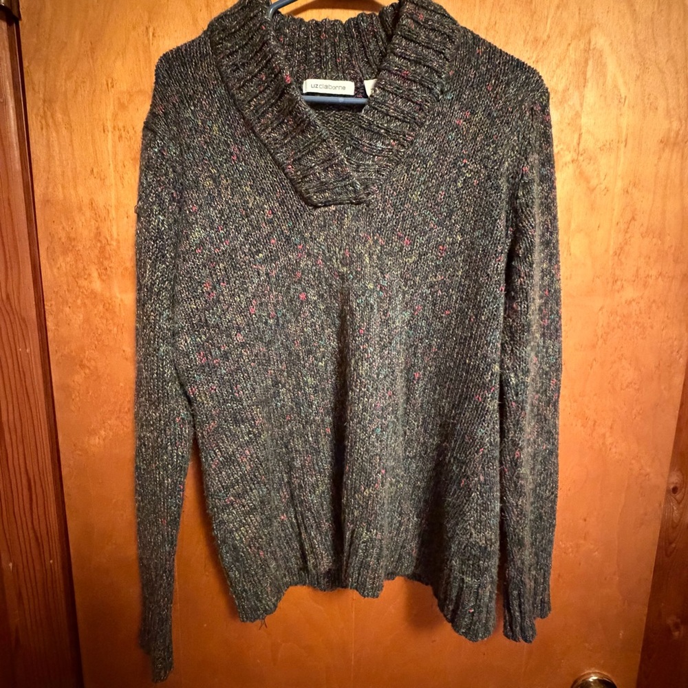 Liz Claiborne Charcoal Speckled Cowl-Neck Pullover